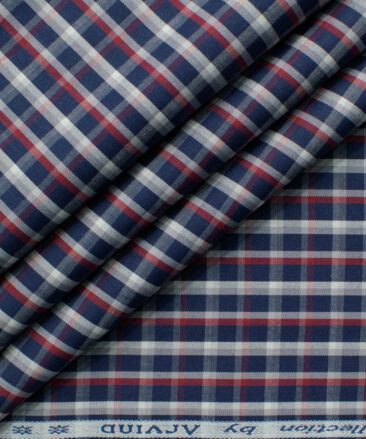 Arvind Men's 60's Premium Cotton Checks 2.25 Meter Unstitched Shirting Fabric (Dark Blue)