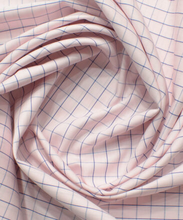 Arvind Men's 60's Premium Cotton Checks 2.25 Meter Unstitched Shirting Fabric (Pink)