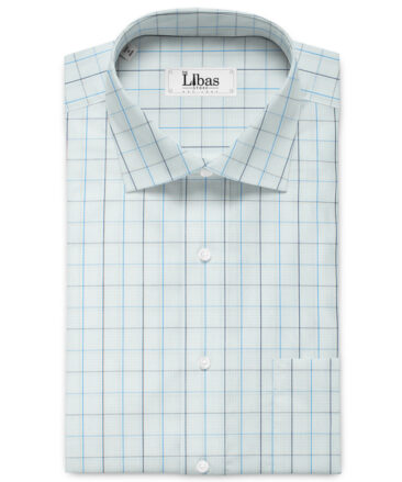 Arvind Men's 60's Premium Cotton Checks 2.25 Meter Unstitched Shirting Fabric (White & Blue)