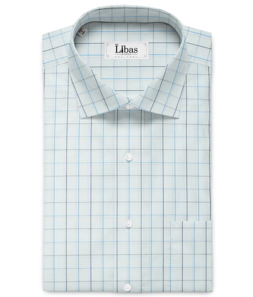 Arvind Men's 60's Premium Cotton Checks 2.25 Meter Unstitched Shirting Fabric (White & Blue)