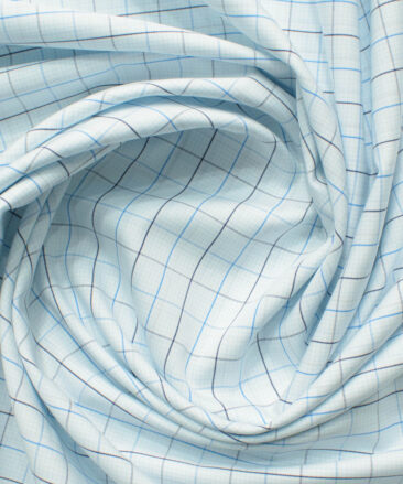 Arvind Men's 60's Premium Cotton Checks 2.25 Meter Unstitched Shirting Fabric (White & Blue)