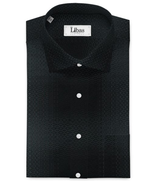 Luthai Men's Supima Cotton Checks 2.25 Meter Unstitched Shirting Fabric (Black & Grey)