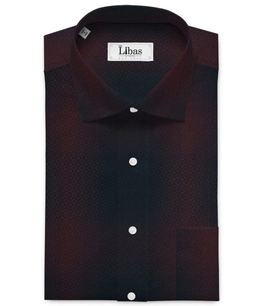 Luthai Men's Supima Cotton Checks 2.25 Meter Unstitched Shirting Fabric (Dark Blue & Red)