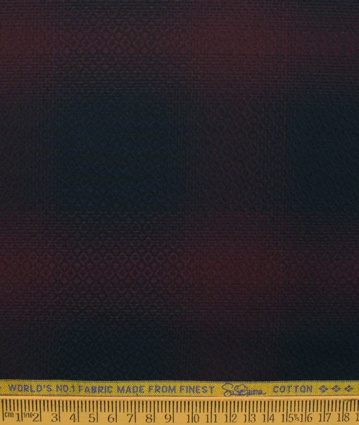 Luthai Men's Supima Cotton Checks 2.25 Meter Unstitched Shirting Fabric (Dark Blue & Red)