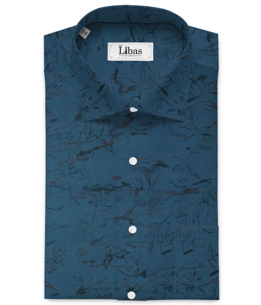 Luthai Men's Supima Cotton Self Design 2.25 Meter Unstitched Shirting Fabric (Elephant Blue)