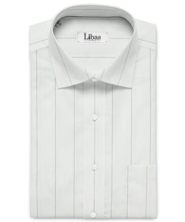 Luthai Men's Supima Cotton Striped 2.25 Meter Unstitched Shirting Fabric (White)