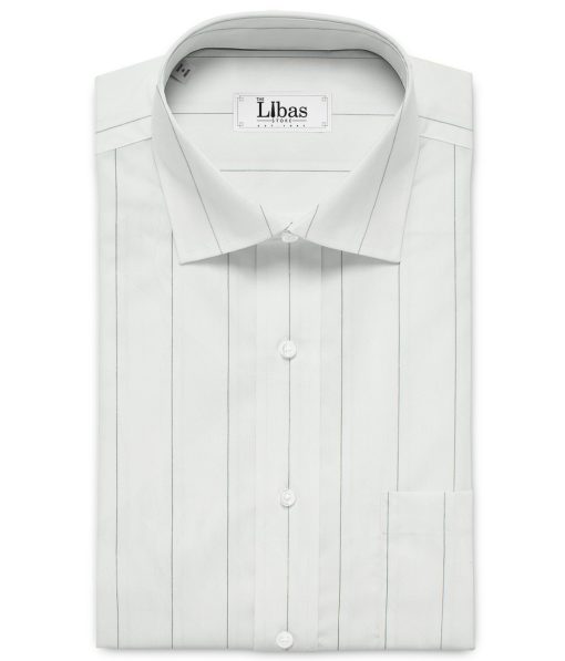 Luthai Men's Supima Cotton Striped 2.25 Meter Unstitched Shirting Fabric (White)