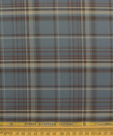 Soktas Men's Egyptian Cotton Checks 2.25 Meter Unstitched Shirting Fabric (Grey & Brown)