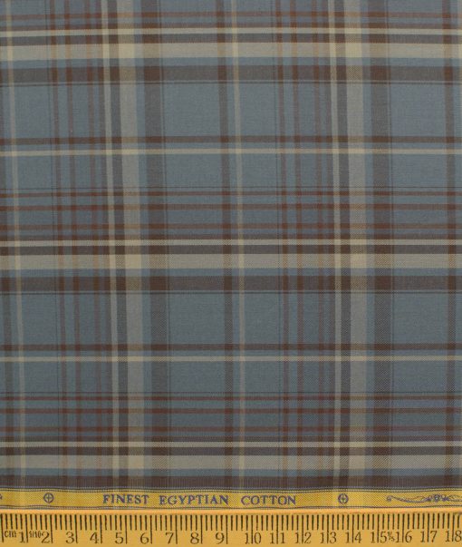 Soktas Men's Egyptian Cotton Checks 2.25 Meter Unstitched Shirting Fabric (Grey & Brown)