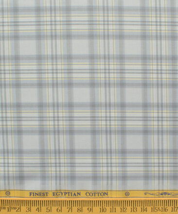 Soktas Men's Egyptian Cotton Checks 2.25 Meter Unstitched Shirting Fabric (Light Grey)