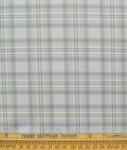 Soktas Men's Egyptian Cotton Checks 2.25 Meter Unstitched Shirting Fabric (Light Grey)