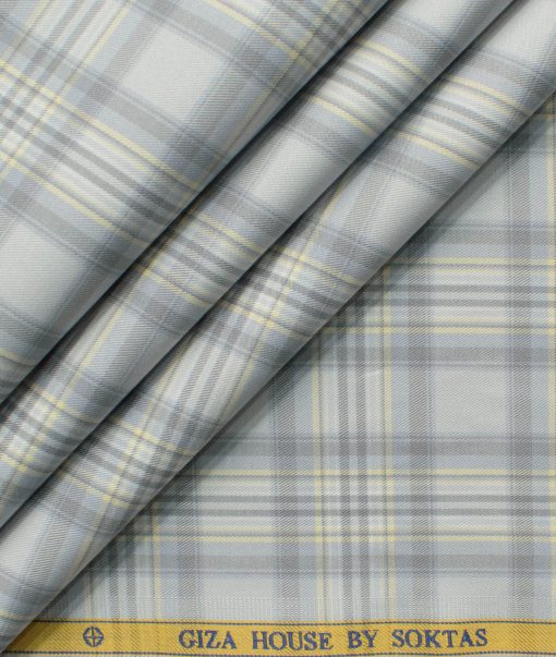 Soktas Men's Egyptian Cotton Checks 2.25 Meter Unstitched Shirting Fabric (Light Grey)