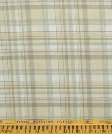 Soktas Men's Egyptian Cotton Checks 2.25 Meter Unstitched Shirting Fabric (Beige)