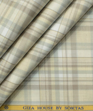 Soktas Men's Egyptian Cotton Checks 2.25 Meter Unstitched Shirting Fabric (Beige)