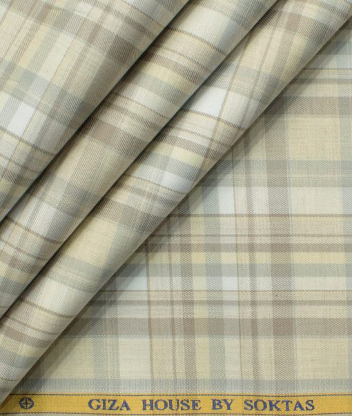 Soktas Men's Egyptian Cotton Checks 2.25 Meter Unstitched Shirting Fabric (Beige)