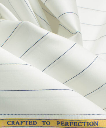 Soktas Men's Egyptian Cotton Striped 2.25 Meter Unstitched Shirting Fabric (White & Blue)