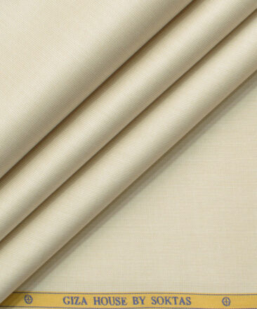 Soktas Men's 120/2 Egyptian Cotton Structured 2.25 Meter Unstitched Shirting Fabric (Beige)