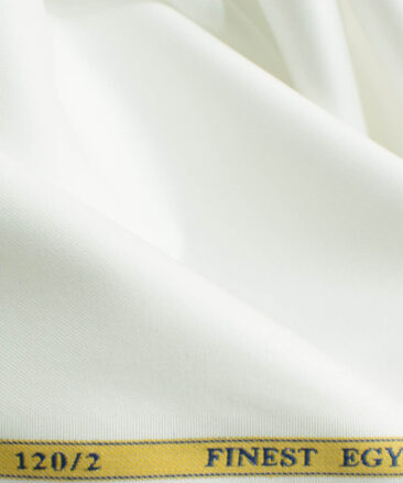 Soktas Men's 120/2 Egyptian Cotton Solids 2.25 Meter Unstitched Shirting Fabric (White)