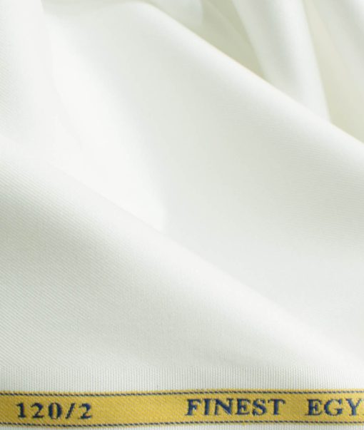 Soktas Men's 120/2 Egyptian Cotton Solids 2.25 Meter Unstitched Shirting Fabric (White)