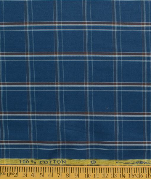 Soktas Men's 100% Cotton Checks 2.25 Meter Unstitched Shirting Fabric (Blue)