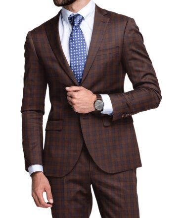 Cadini Italy Men's Polyester Viscose  Checks 3.75 Meter Unstitched Suiting Fabric (Syrup Brown)