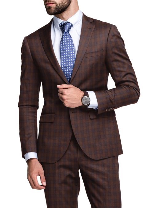 Cadini Italy Men's Polyester Viscose  Checks 3.75 Meter Unstitched Suiting Fabric (Syrup Brown)