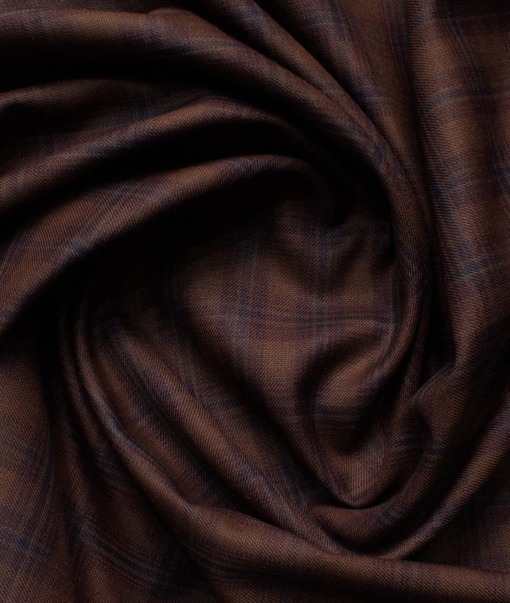 Cadini Italy Men's Polyester Viscose  Checks 3.75 Meter Unstitched Suiting Fabric (Syrup Brown)