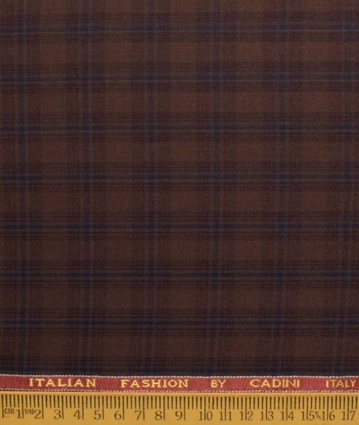 Cadini Italy Men's Polyester Viscose  Checks  Unstitched Suiting Fabric (Syrup Brown) - Image 5