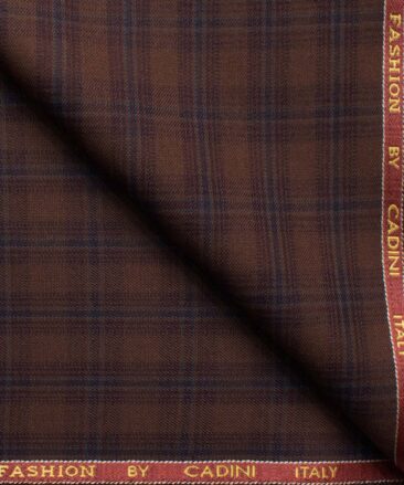 Cadini Italy Men's Polyester Viscose  Checks 3.75 Meter Unstitched Suiting Fabric (Syrup Brown)