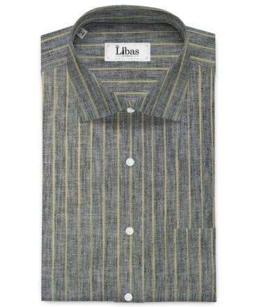 Cotton Fusion Men's Wrinkle Free Striped 2.25 Meter Unstitched Shirting Fabric (Dark Grey)