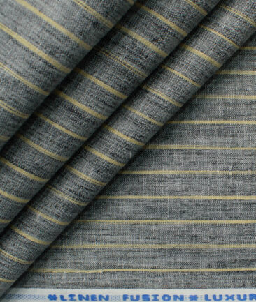 Cotton Fusion Men's Wrinkle Free Striped 2.25 Meter Unstitched Shirting Fabric (Dark Grey)