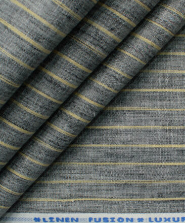 Cotton Fusion Men's Wrinkle Free Striped 2.25 Meter Unstitched Shirting Fabric (Dark Grey)