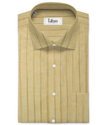 Cotton Fusion Men's Wrinkle Free Striped 2.25 Meter Unstitched Shirting Fabric (Latte Beige)