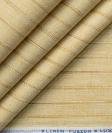 Cotton Fusion Men's Wrinkle Free Striped 2.25 Meter Unstitched Shirting Fabric (Latte Beige)