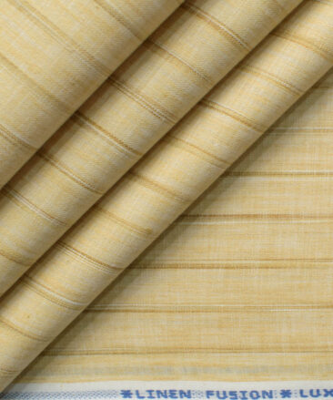 Cotton Fusion Men's Wrinkle Free Striped 2.25 Meter Unstitched Shirting Fabric (Latte Beige)