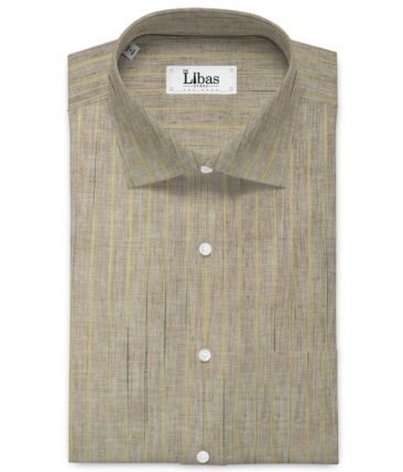 Cotton Fusion Men's Wrinkle Free Striped 2.25 Meter Unstitched Shirting Fabric (Light Brown)