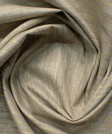 Cotton Fusion Men's Wrinkle Free Striped 2.25 Meter Unstitched Shirting Fabric (Light Brown)