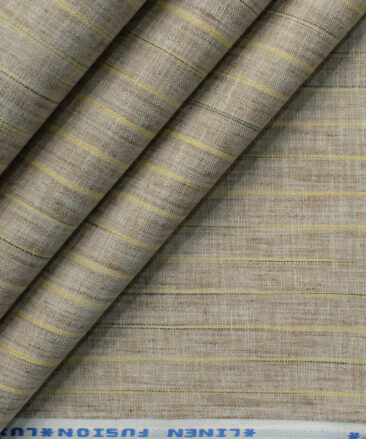 Cotton Fusion Men's Wrinkle Free Striped 2.25 Meter Unstitched Shirting Fabric (Light Brown)