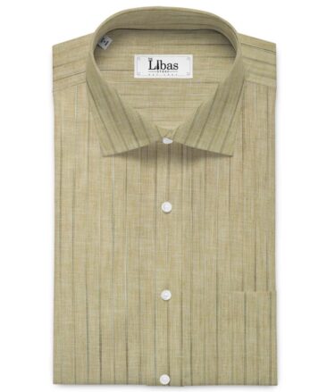 Cotton Fusion Men's Wrinkle Free Striped 2.25 Meter Unstitched Shirting Fabric (Light Brown)