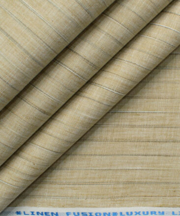 Cotton Fusion Men's Wrinkle Free Striped 2.25 Meter Unstitched Shirting Fabric (Light Brown)