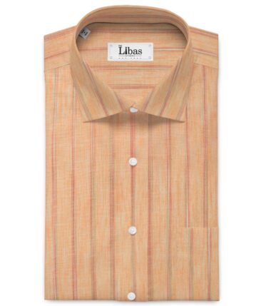 Cotton Fusion Men's Wrinkle Free Striped 2.25 Meter Unstitched Shirting Fabric (Peach)