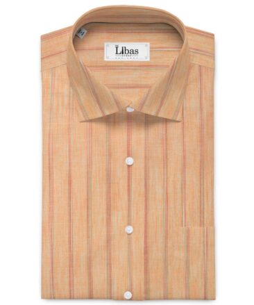 Cotton Fusion Men's Wrinkle Free Striped 2.25 Meter Unstitched Shirting Fabric (Peach)