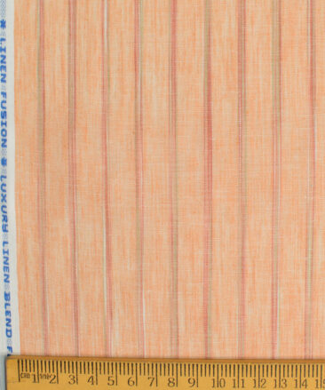 Cotton Fusion Men's Wrinkle Free Striped 2.25 Meter Unstitched Shirting Fabric (Peach)