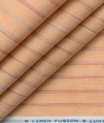 Cotton Fusion Men's Wrinkle Free Striped 2.25 Meter Unstitched Shirting Fabric (Peach)