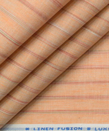 Cotton Fusion Men's Wrinkle Free Striped 2.25 Meter Unstitched Shirting Fabric (Peach)