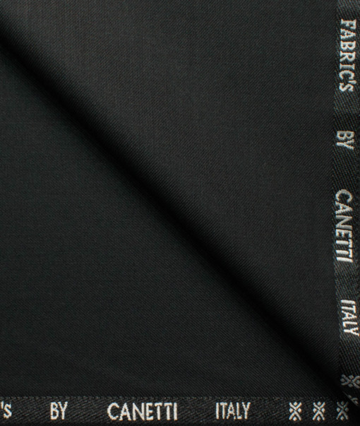 Canetti by Cadini Italy Men's Polyester Viscose  Solids 3.75 Meter Unstitched Suiting Fabric (Black)