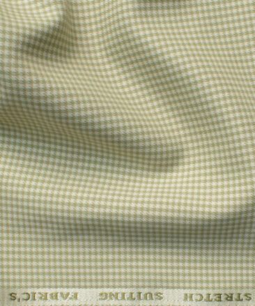 Canetti by Cadini Italy Men's Polyester Viscose  Checks 3.75 Meter Unstitched Suiting Fabric (Cream & Green)