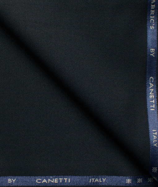 Canetti by Cadini Italy Men's Polyester Viscose  Solids 3.75 Meter Unstitched Suiting Fabric (Dark Blue)