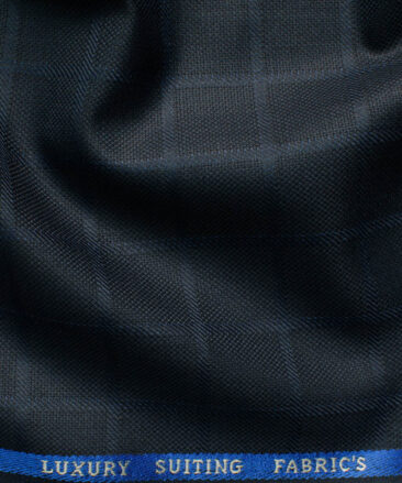 Canetti by Cadini Italy Men's Polyester Viscose  Checks 3.75 Meter Unstitched Suiting Fabric (Dark Blue)