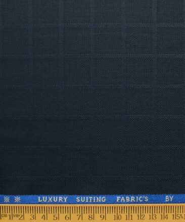 Canetti by Cadini Italy Men's Polyester Viscose  Checks 3.75 Meter Unstitched Suiting Fabric (Dark Blue)